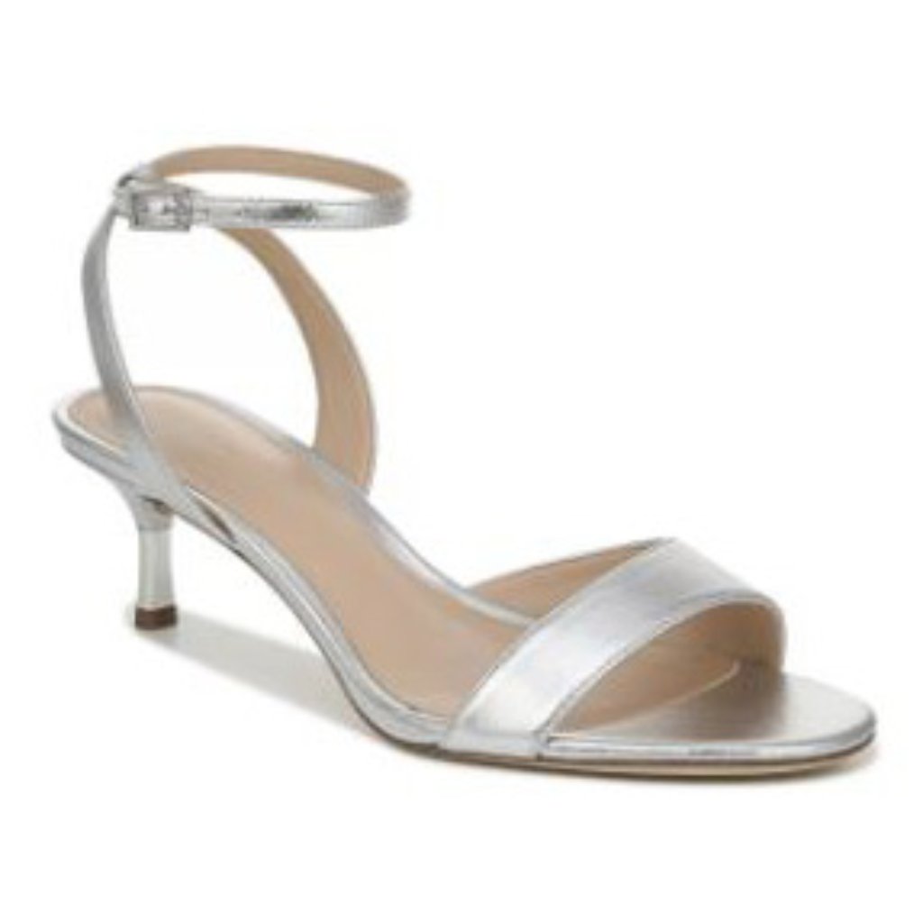 New Via Spiga Louise Metallic Ankle Strap Kitten Heel Sandal 7.5 Nib $195